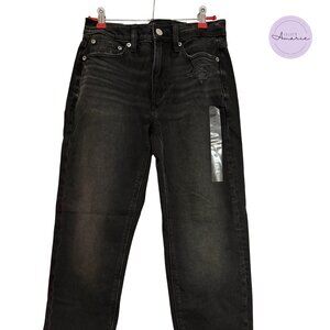 American Eagle Super High-Rise Ankle Straight Jeans, Black Distressed